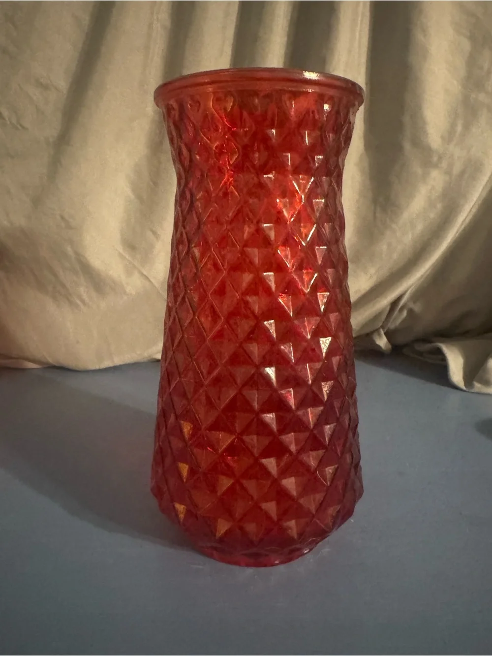 Red Diamond-Pattern Glass Vase - Home Accents